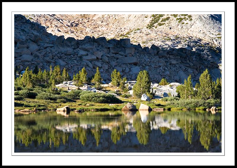 FletcherMornLight2005|08|28: Morning light at Fletcher Lake. Yosemite National Park. August 28, 2005. © Copyright G Dan Mitchell.