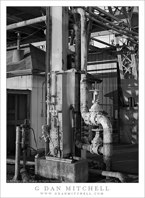 Pipes at Base of Ship Yard Tower, Night