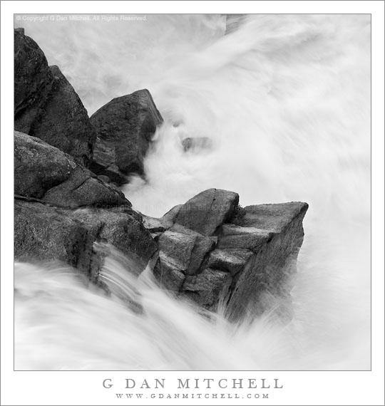 Boulders, Cascade Creek - Granite boulders deflect the turbulent flow of Cascade Creek as it descends to the Merced River, Yosemite National Park.