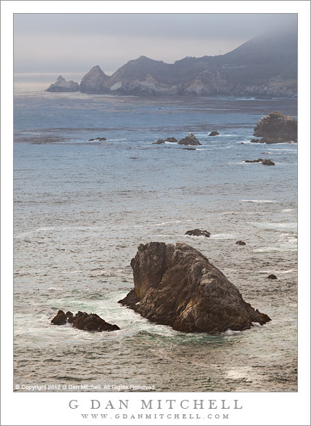 Rocky Point, Sea Stacks - Sea stacks near Rocky Point on a foggy evening along the Big Sur coastline.