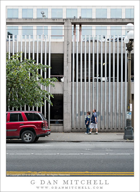 Blue Shirt Pedestrians, Linear Landscape