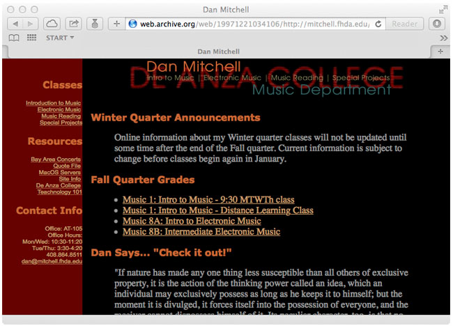 Dan Mitchell 1977 Website Screenshot