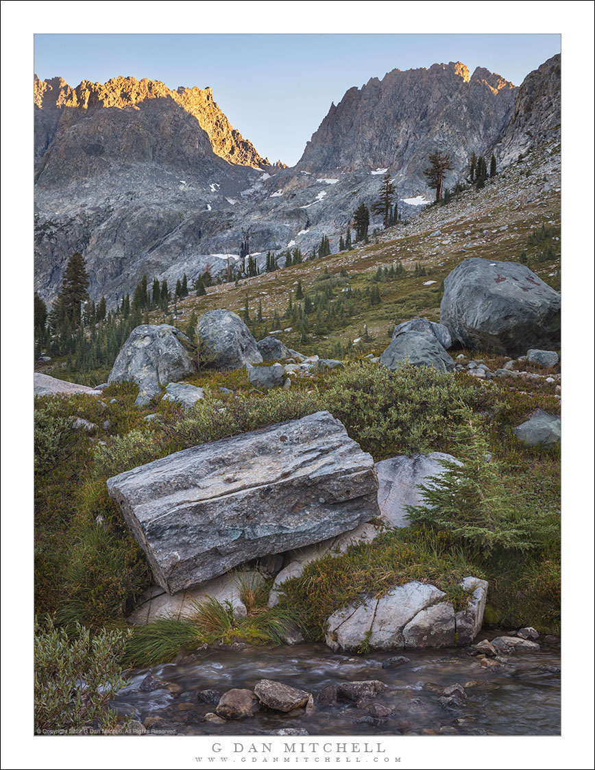 Stream, Boulders, and Alpine Meadows, Evening