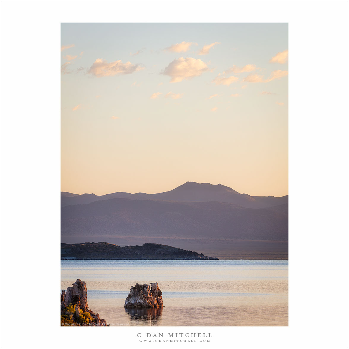 First Light — Tufa, Clouds, Mountains